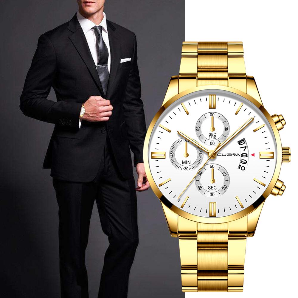 

CUENA Мужские кварцевые часы с ремешком из нержавеющей стали, модные наручные часы с простым календарем и большим циферблатом 1#