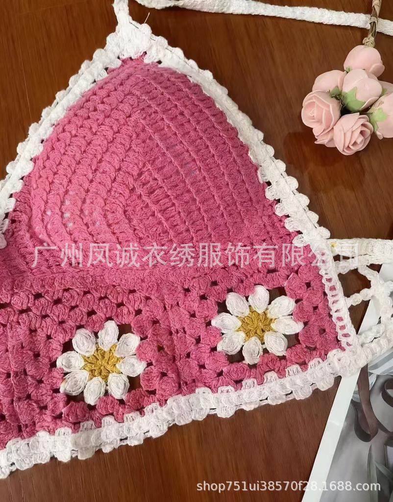 Summer new careful machine sexy backless seaside vacation neck knitted short outerwear top sling vest