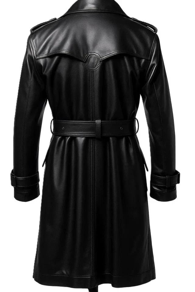 Biker Trench Coat Lambskin Black New Leather Handmade Men's Stylish Soft Causal