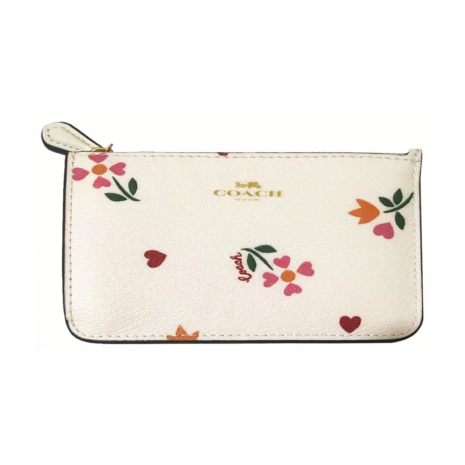 

Coach Corner Zip Gold Logo Floral Print Leather Wristlet Wallet Women wallet White CI673G-IMCAH Basic Set (Bag+Dust Bag)
