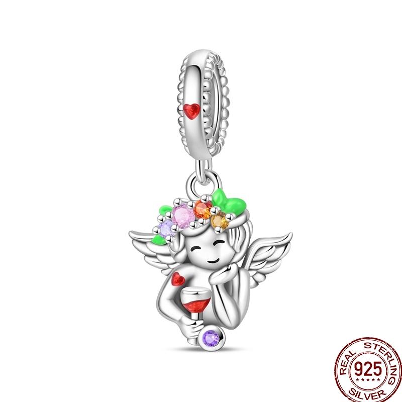 Copper Fashion Whale Guardian Wing Drunk Angel Charms Beads Fit Diy Bracelets For Women Birthday Fine Jewelry Gift