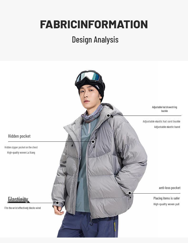 ACU Men's Japanese-Style Outdoor Windproof Down Jacket: Warm, Oversized, Hooded, Nylon, Solid Color.