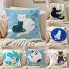 Minimalist Flat Style Illustration Cat Art Cushion Cover Pillowcase Antidustmite Invisible Zipper Short Plush Sofa Cushion