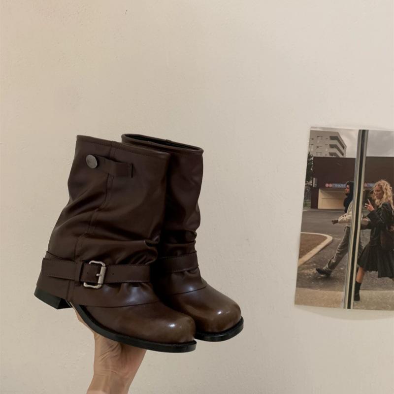 

Coarse heel trousers black with skirt Martin boots women s shoes 2025 new brown Maillard short boots spring and autumn single boots 40 коричневый