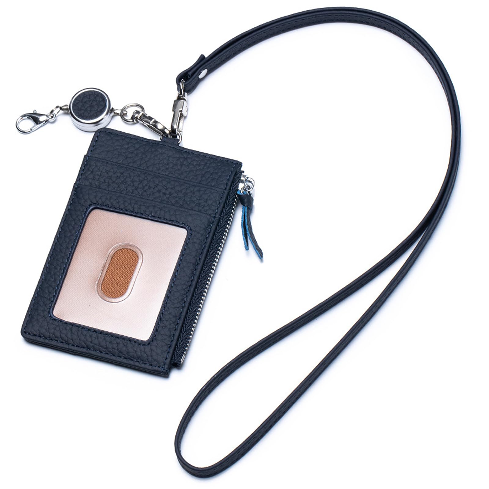 

RenLianyi Genuine Leather Pass CaseCoin Purse with Neck Strap & Reel, Popular and Lightweight, Women s Neck Strap, Stylish Card Case with Slim