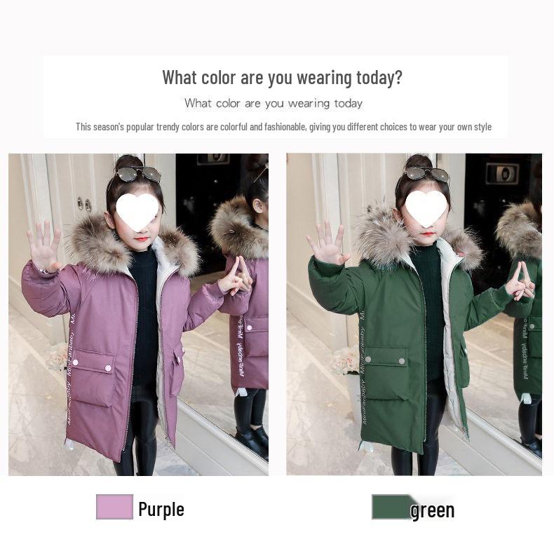 Girls' Winter 2025 Fashionable Mid-Length Cotton-Padded Coat