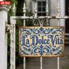 2D Flat, 1pc Italian Tile Art Metal Sign Wall Art, La Dolce Vita Text, Blue Florals, Baroque Scrolls, Majolica Motif, Aged Texture, Home Decor, Ideal 