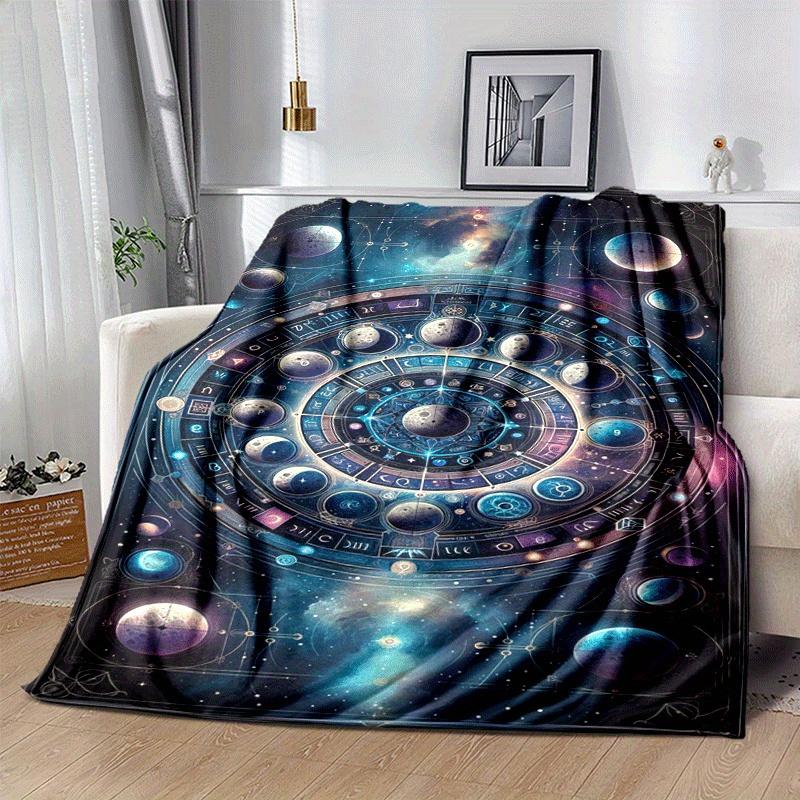 1pc Planet Printing Lightweight Flannel Blanket, Comfortable and Warm Blanket, for Camping Sofa Bed and Couch Office, Gift