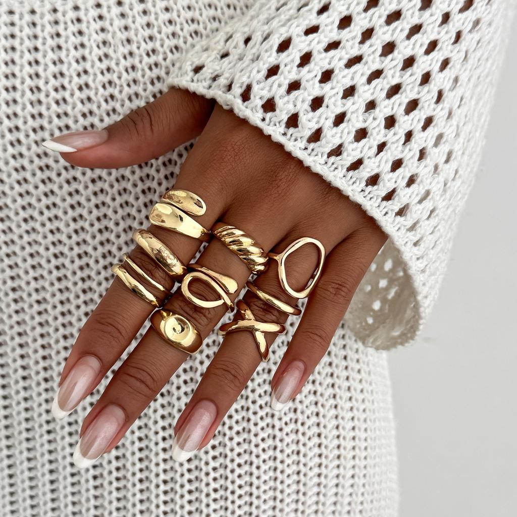Irregular Liquid Lava Metal Pleated Open Ring, Fashionable Hollow Smooth Joint Ring
