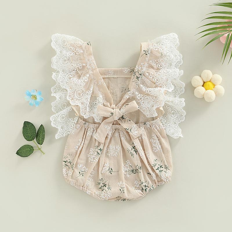 Summer Newborn Infant Romper Cotton Lace Flying Sleeve Floral Baby Girls Romper Jumpsuit Baby Clothing