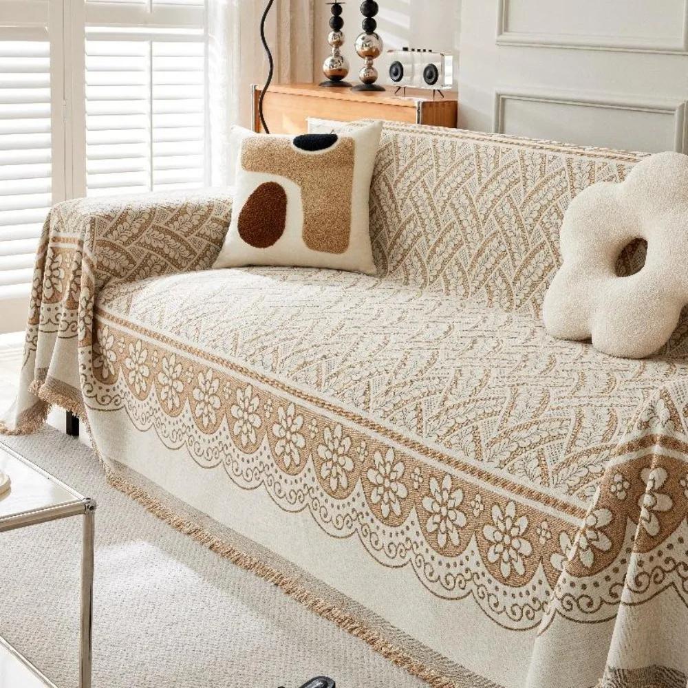 1pcs Simple Soft Chenille Sofa Cover Dustproof and Anti Slip Furniture Mat for Living Room Couch Towel with Tassels Home Decor