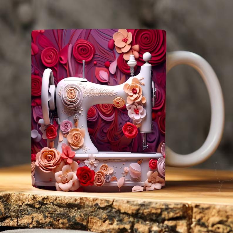 3D Painting Sewing Machine Sewing Machine Ceramic Coffee Mugs Books Water Mugs Books