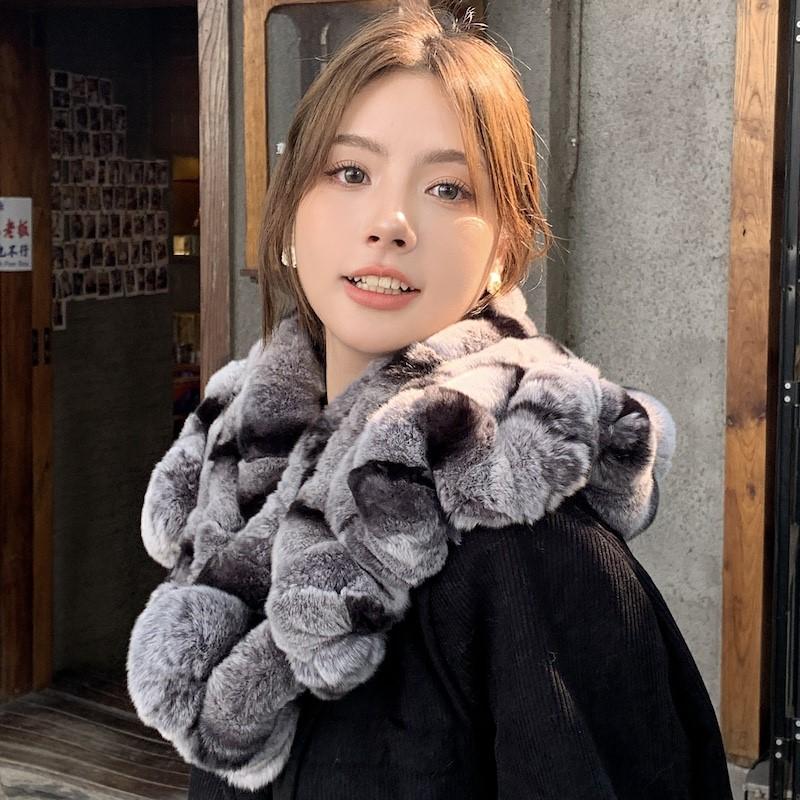 Fashion Genuine Rex Rabbit Fur Shawl Girls Warm Neck-protecting Scarf Women Winter Stylish Double-sided Thickened Fur Scarf Cape