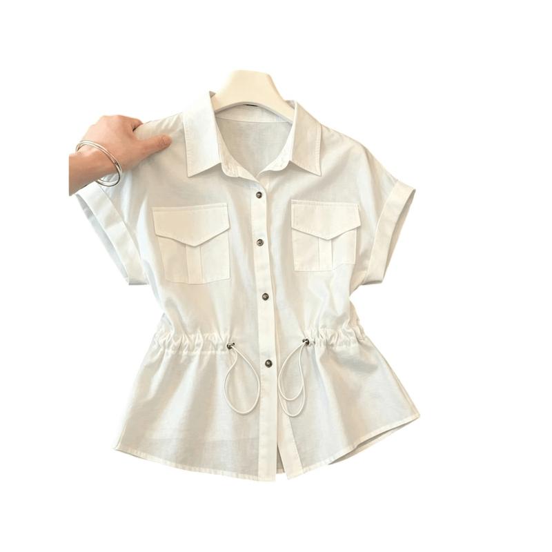 La Chapelle Women s 2026 Summer French Style Drawstring Short-Sleeve T-Shirt One Size (90-120 jin) синий