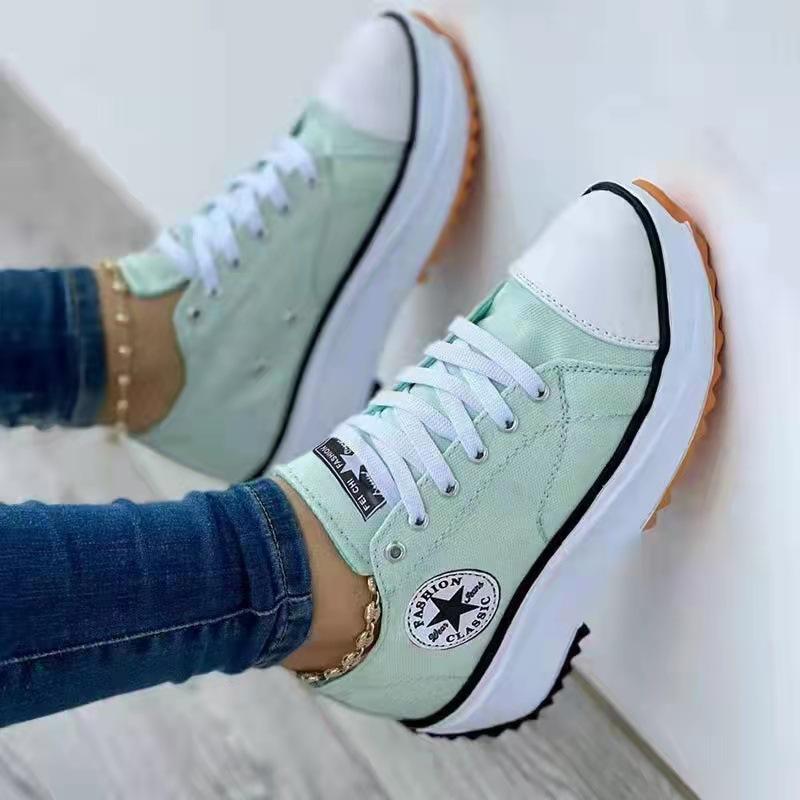 Low-Top Women's Canvas Shoes Spring Season Thick Bottom Platform Casual Footwear Plus Size Slip-On Casual Shoes