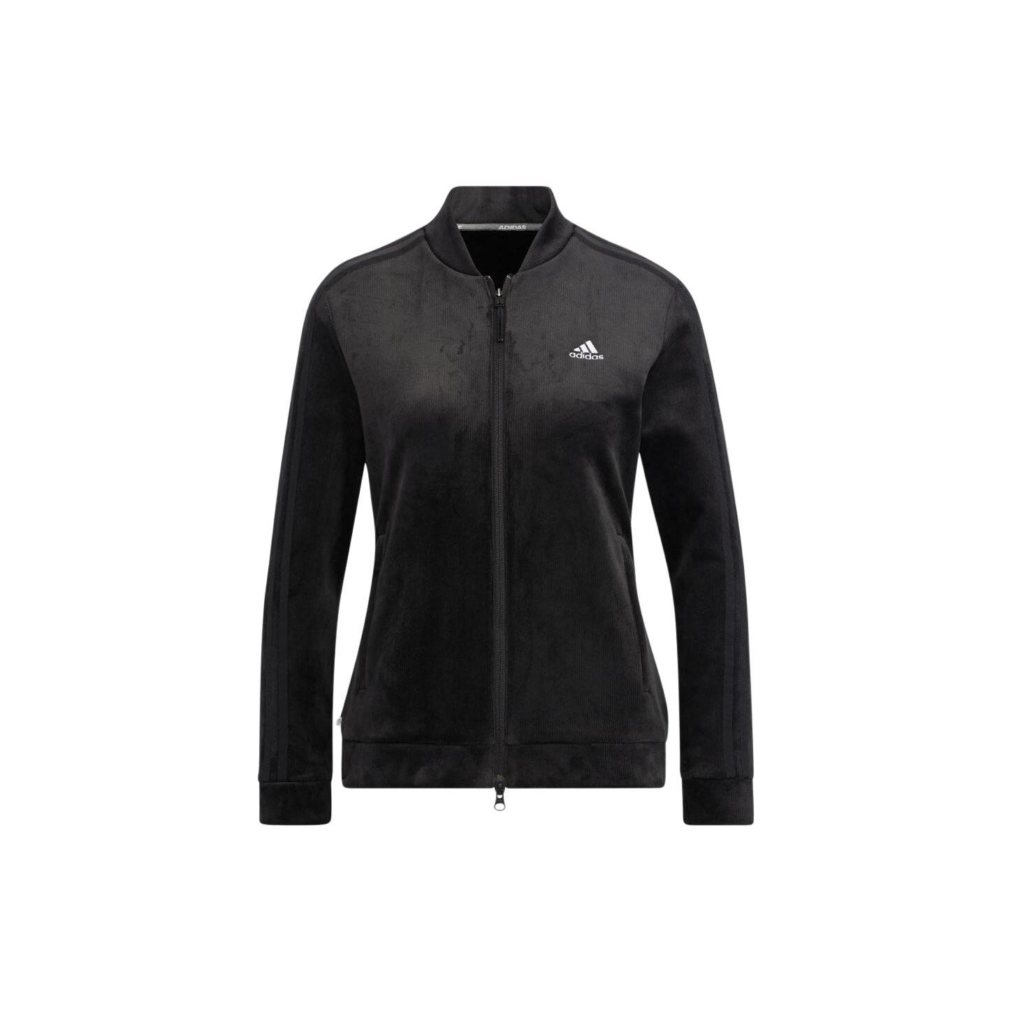 Adidas Solid Color Zipper Corduroy Stand Collar Long Sleeve Jacket Women Jacket Black HG8274 S