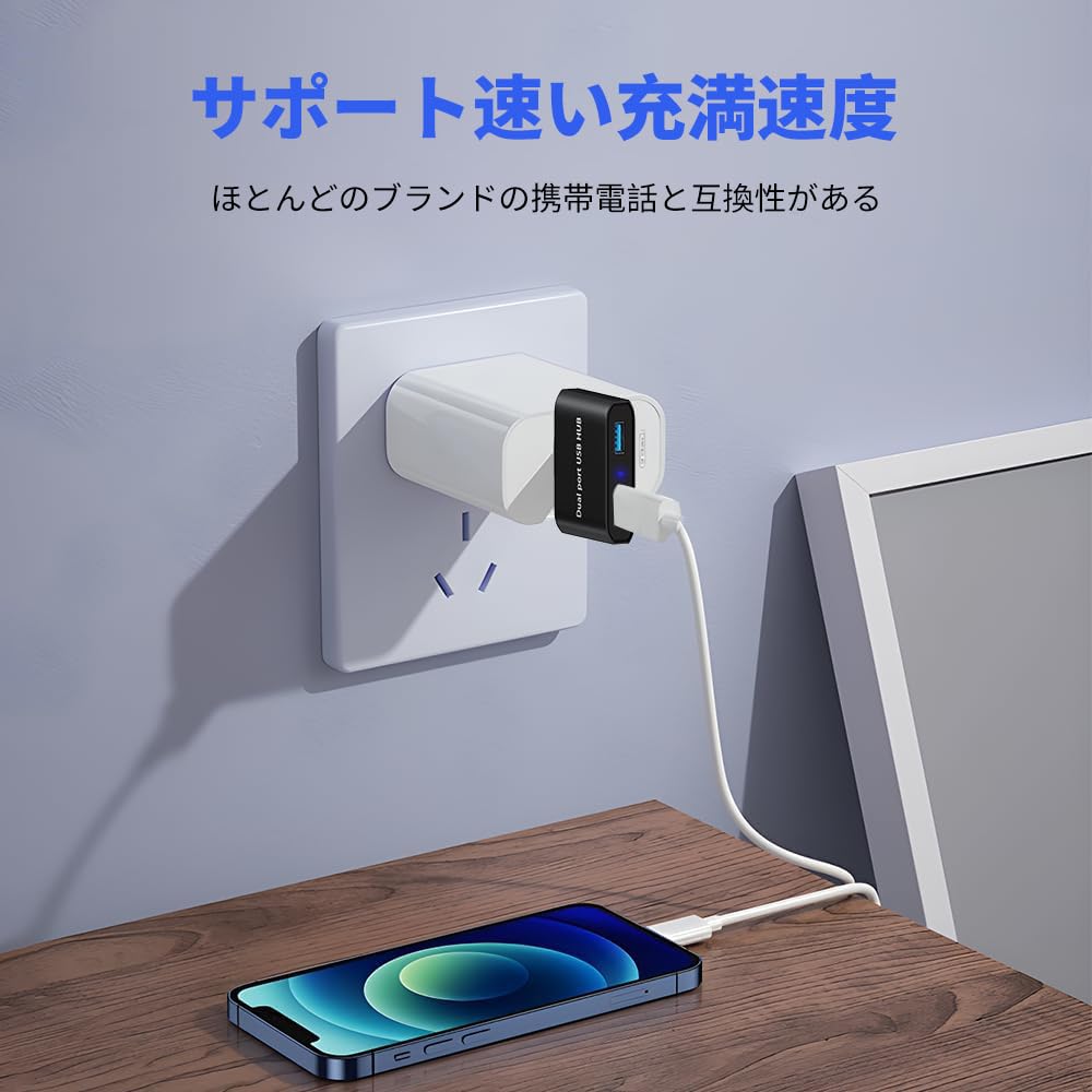 USB Hub with 2 5Gbps Data Compact Design for Laptops and Plug Connects to and External Hard Black 3.0 Ports, Ultra-Speed Transfer, Desktops, & Play,