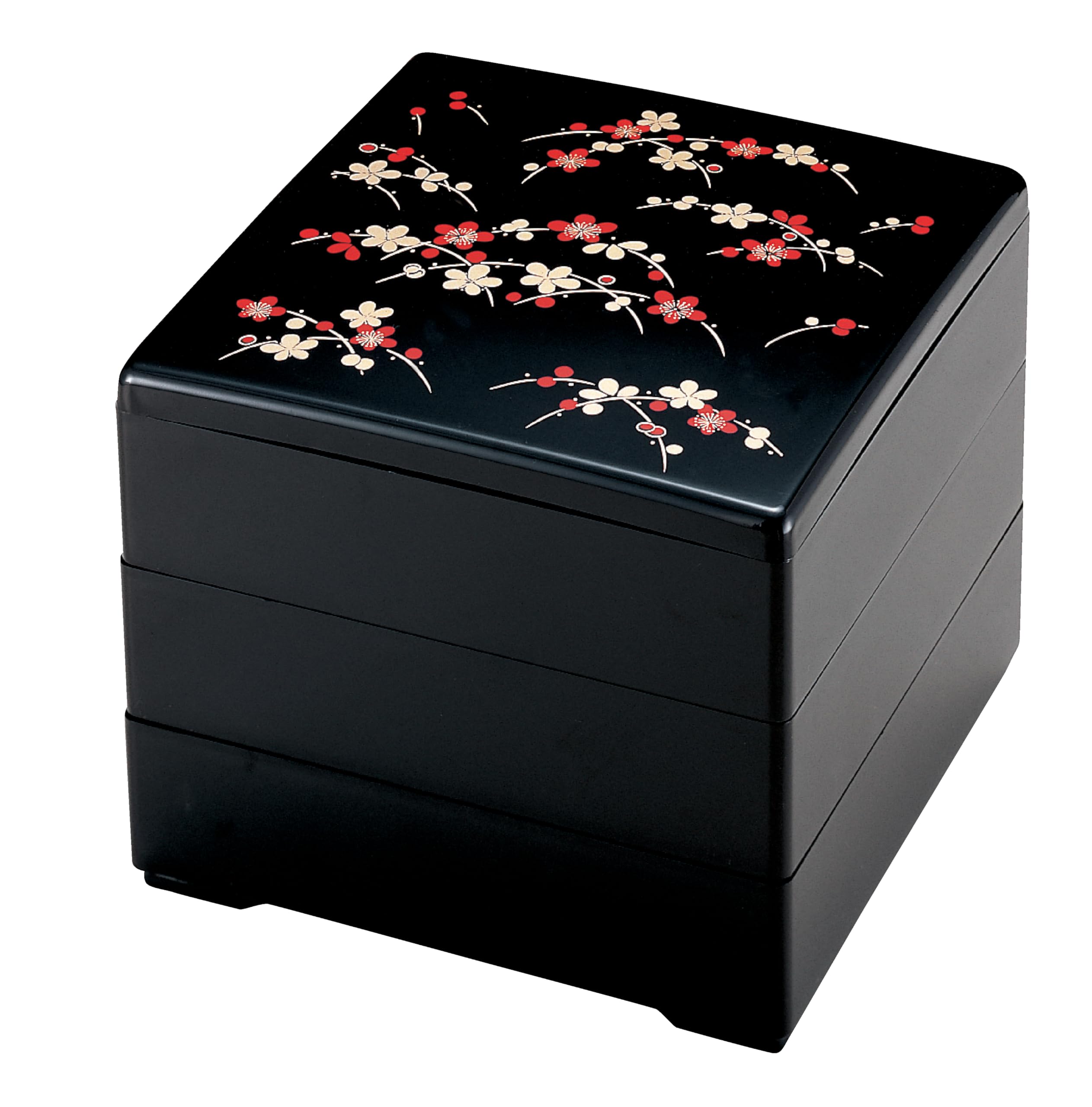 Вакаидзуми Джубако Дизайн «Цветы черной сливы» 3 Лакированная шкатулка, 6,5-дюймовая коробка, (Черный интерьер), Ярусы, H-156-5A чёрный