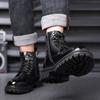 High Quality Leather Lace Up Ankle Shoe Outdoor Men Motorcycle Boots Autumn Winter Shoes Non Slip Warm Plush Fur Snow Boots