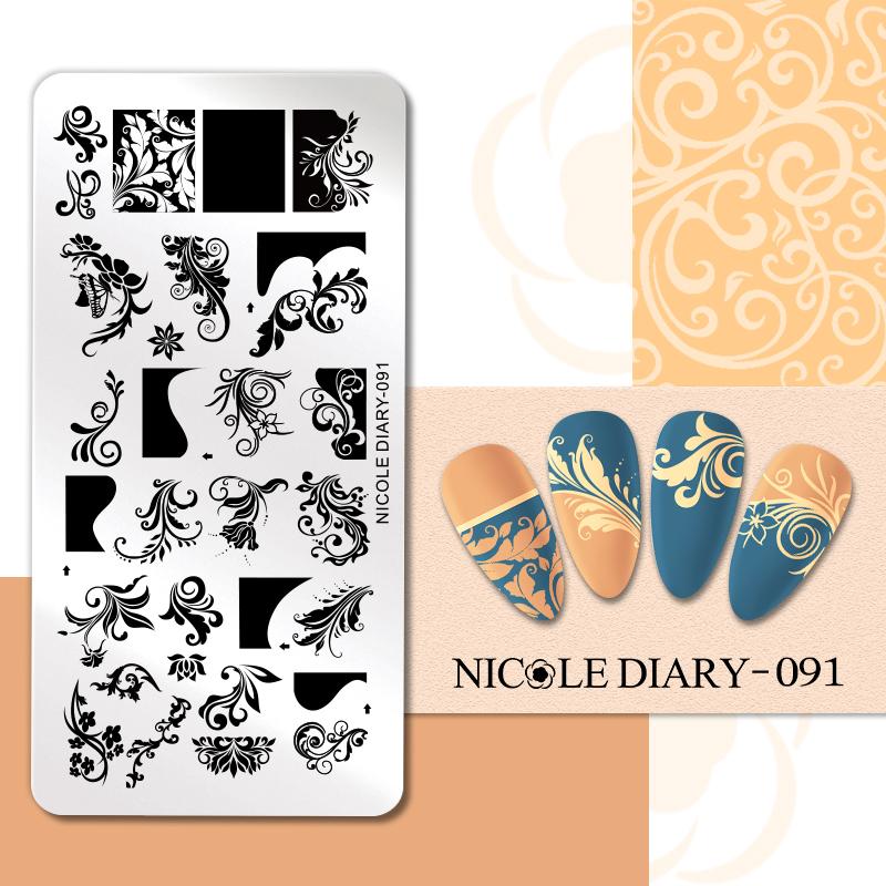 NICOLE DIARY Leopard Flower Nail Stamping Plate Image Transfer Template Geometry Leaf Stainless Steel Stencil Nail Printing Tool