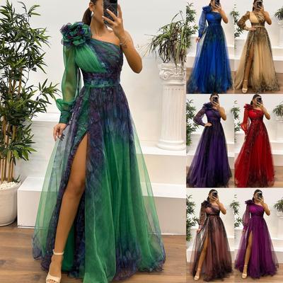 Europäisch-Amerikanisches Ein-Schulter-Netzkleid mit Print – Lässige Lockere Partykleidung