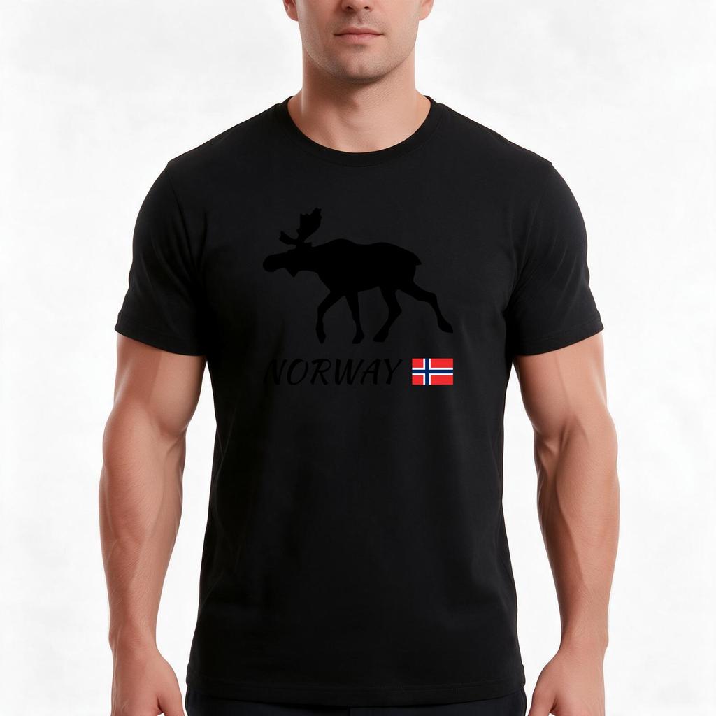 Norway Elk And Flag Tshirt Summer Casual Cotton Tee Oversized Streetwear Tops Vintage Graphic Print Loose Fit Short Sleeve
