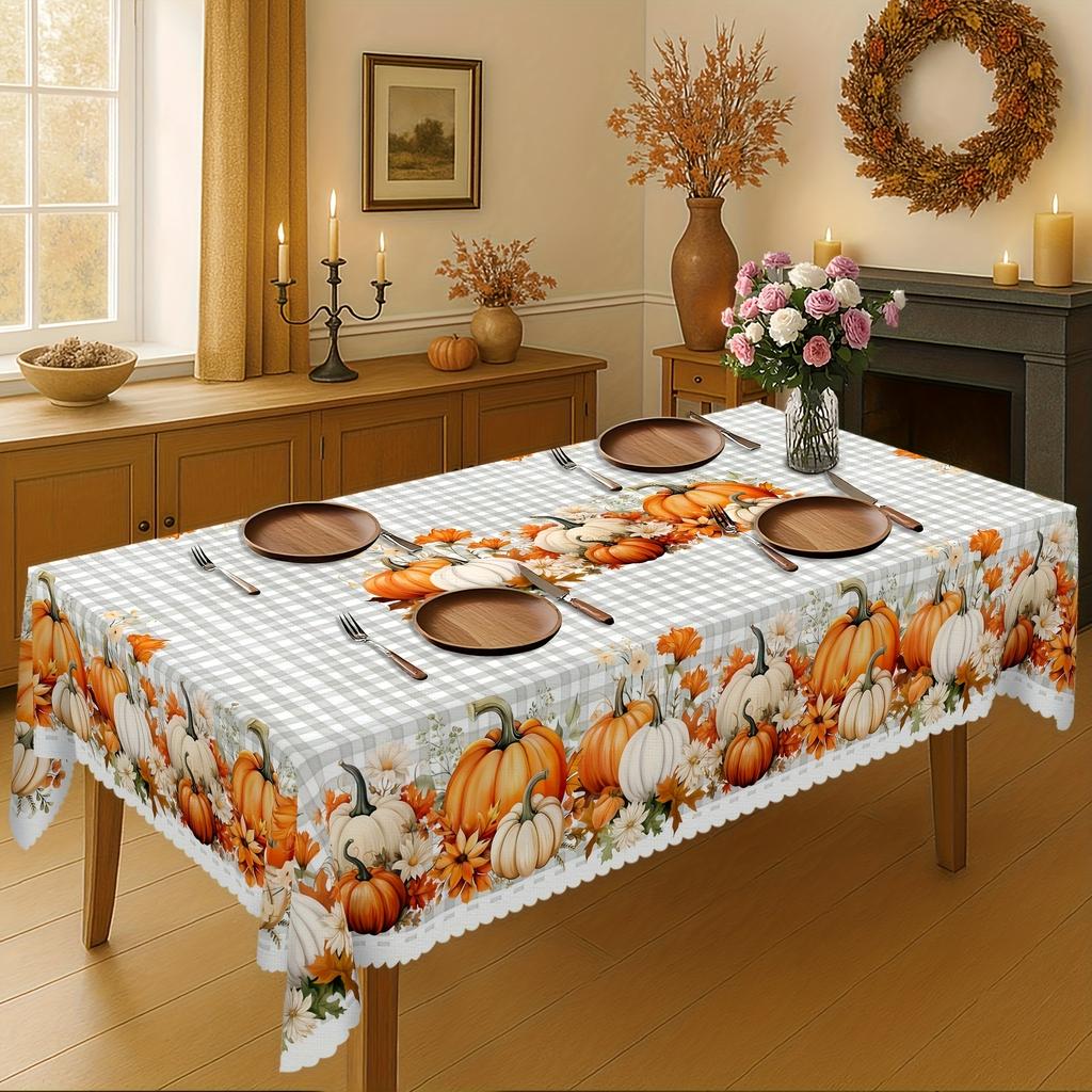 Autumn Pumpkins Rectangle Table Cloth for Table Decor Kitchen Dining Waterproof Reusable Tablecloth for Tables Indoor Outdoor