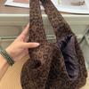 Korean Retro Leopard Print Suede Tote Bag Women's 2025 New Autumn and Winter College Style Large Capacity Shoulder Armpit Bag