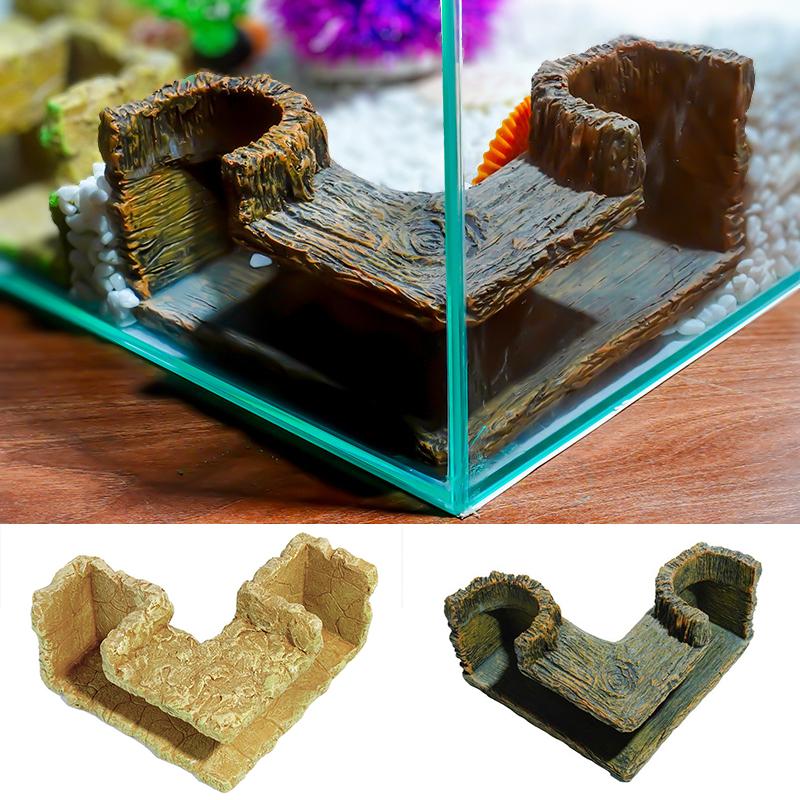 Natural Resin Aquariums Ornament Tunnel Shelter Corner Cave For Fish And Pet Fish Hideouts Fishtanks Decors