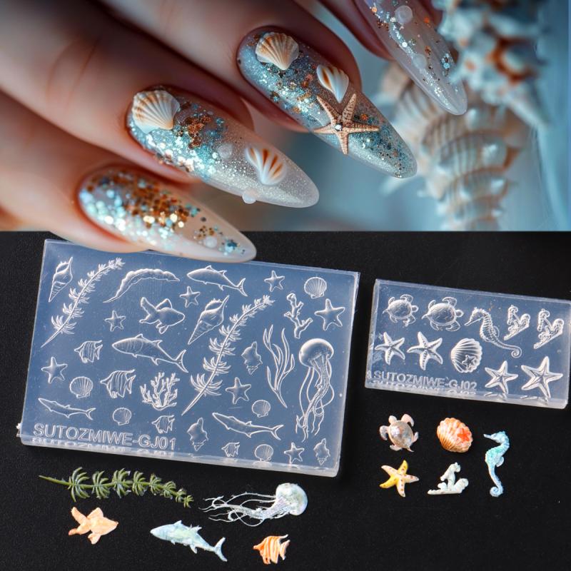 1 Stück Muschel Seestern Qualle Schalentier 3D Silikon Nagelform Sommer Ozean Serie DIY Silikonform Schmetterling Nagelkunstform