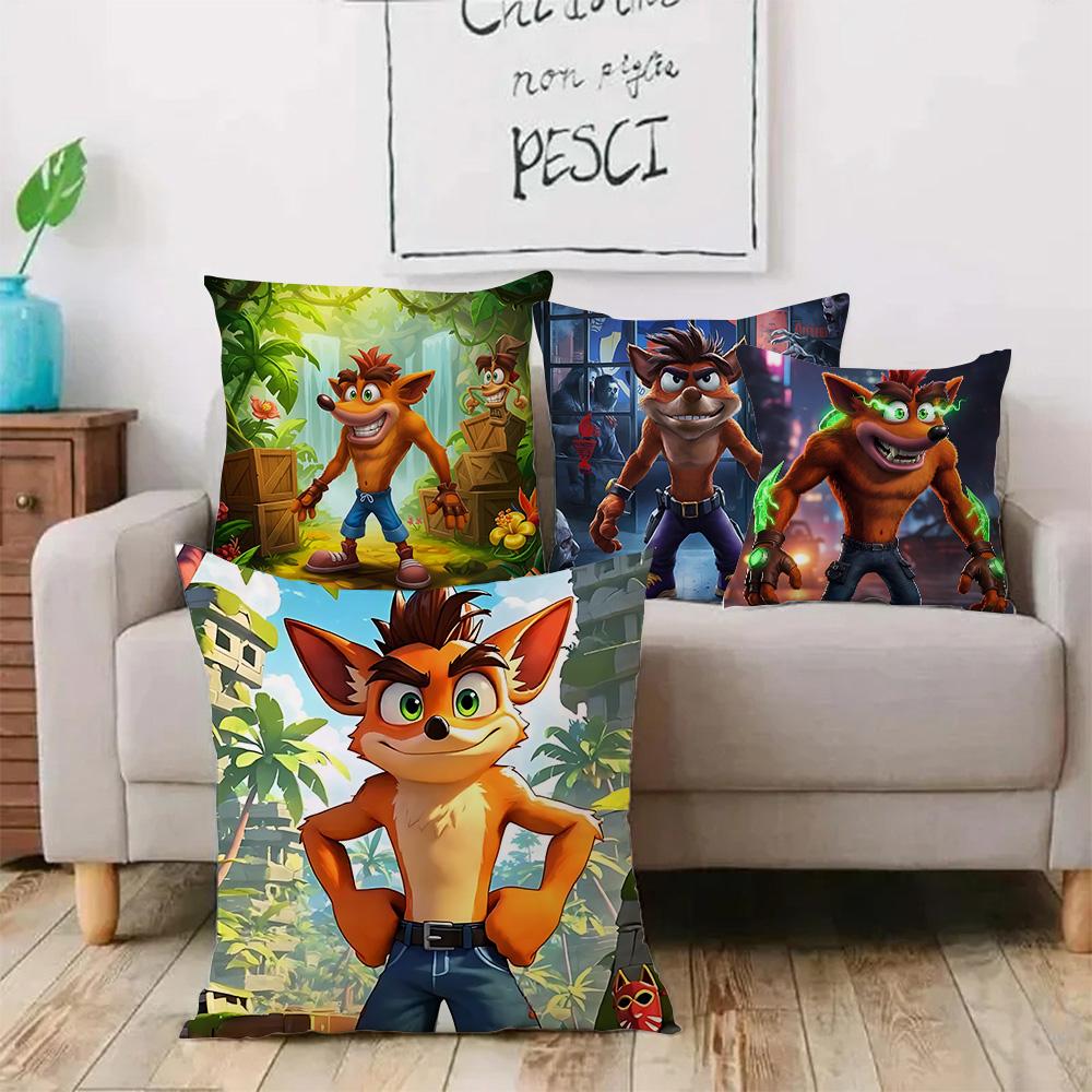 Cartoon Crashs B-Bandicoots Pillow Covers Cartoon Sofa Decorative Home Double-sided Printing Short Plush Cute Cushion Cover