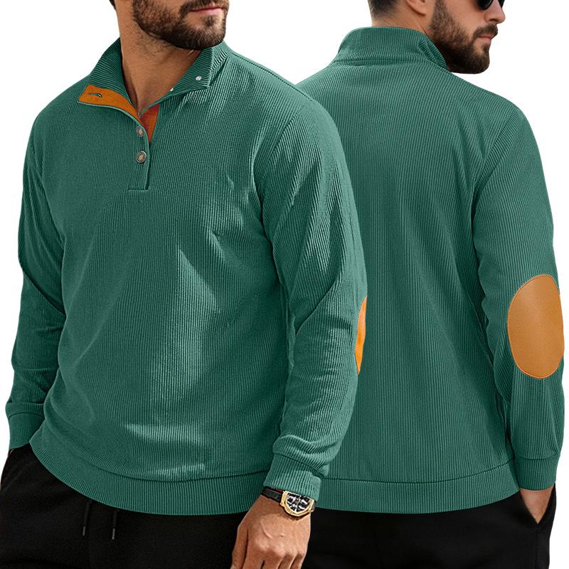Men S Corduroy Color Block Long Sleeve Henley Collar Plus Size Casual Sweatshirt