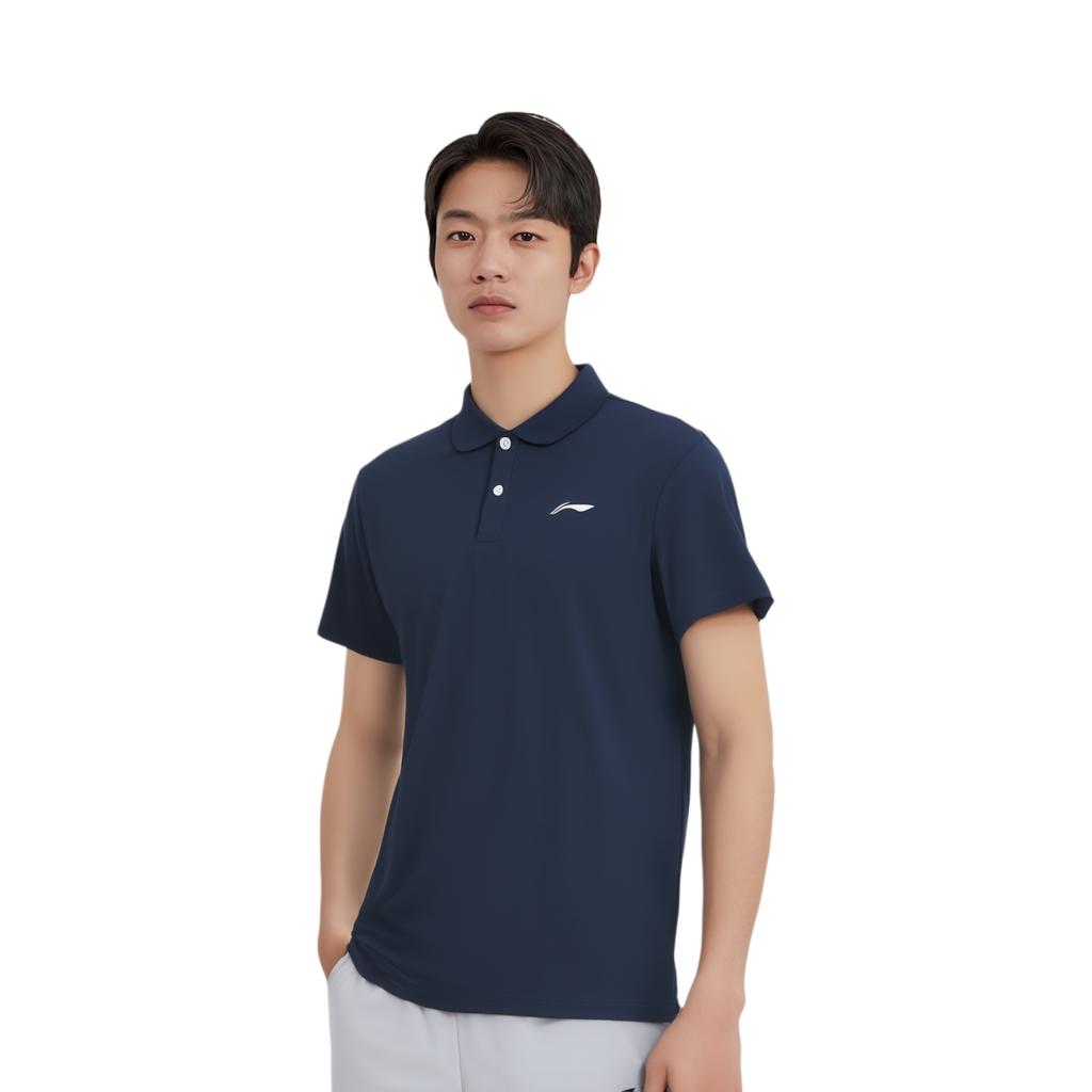 Li Ning Sports Lifestyle Series Logo Print Breathable Casual Short Sleeve Polo Shirt Men Polo Shirts Guangdong-Blue APLU751-4