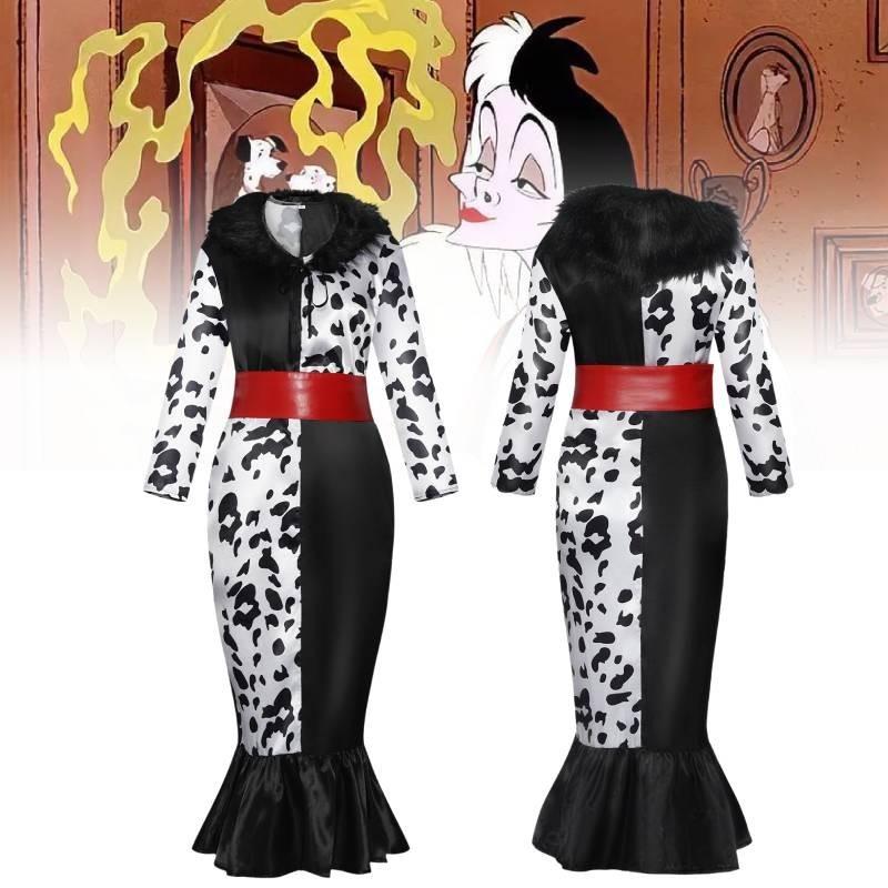 Fantasy-themed Cruella Cosplay Dress With Soft Fabric And Fur Collar