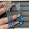 Gradient Water‑Drop Color Zircon Long Tassel Dangle Earrings Pear‑Shape Teardrop Drop Ear Jewelry Luxury Women Party Wedding Acc