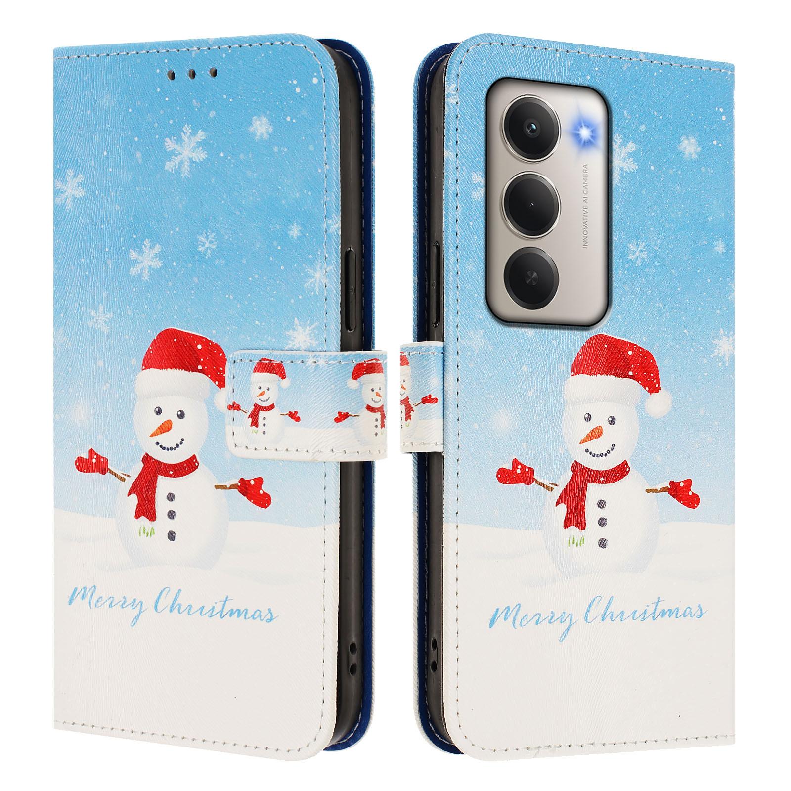 

Для Xiaomi Redmi 15 5G Чехол-кошелек Рождественский узор Печать Кожаный чехол для телефона со шнурком Snowflake Snowman