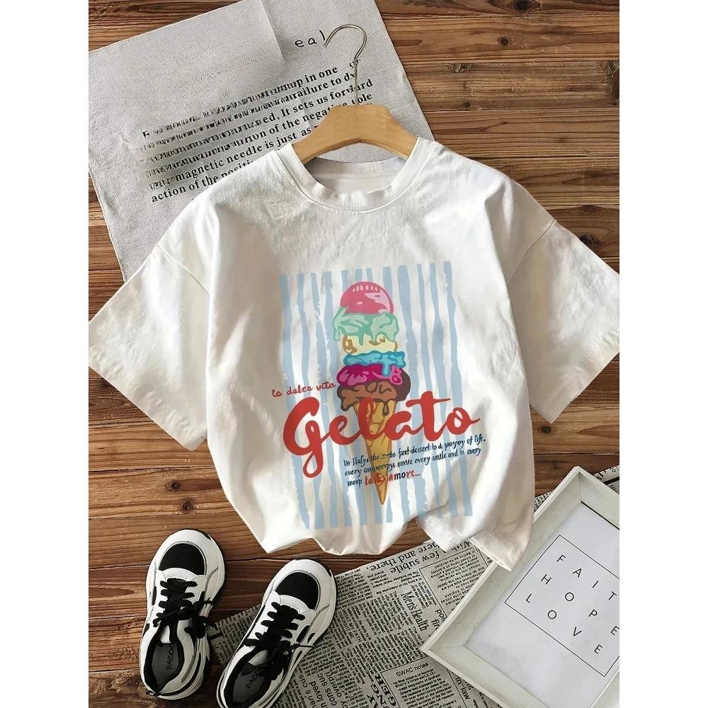 2026 Children's casual short sleeved round neck T-shirt with vibrant tomato and vegetable pattern print for a fresh summer style