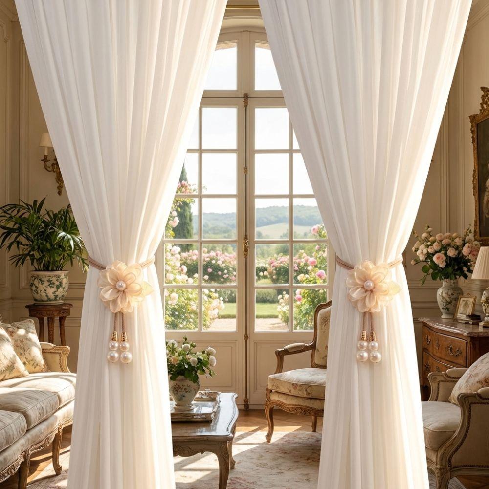 Adjustable Flowers Curtain Straps with Pearl Pendant Curtain Buckle Curtain Binding  Living Room