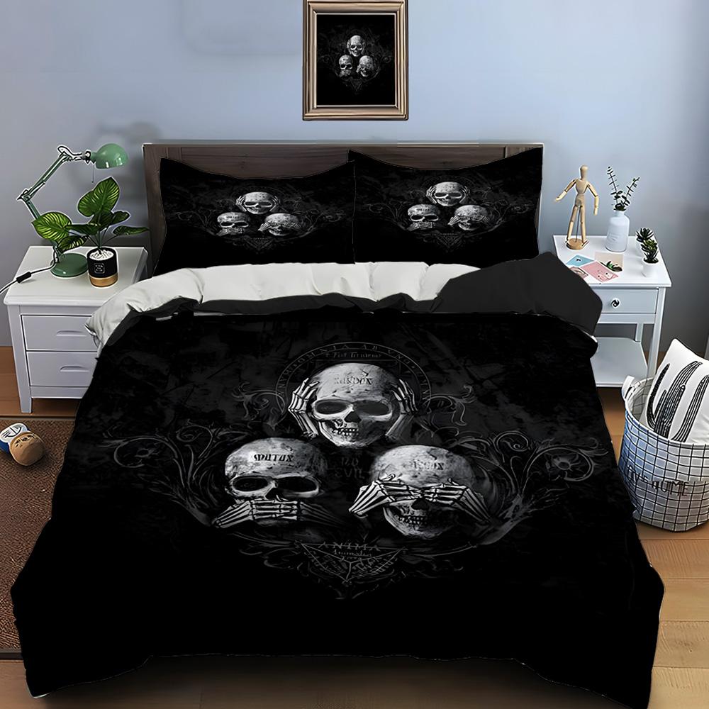 Skulls and Decorative Patterns Print Bedding Set 1 Duvet Cover 2 Pillowcases for Adult and Children Luxury Gift Full Size