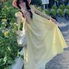 Yellow Fairy Flutter Sleeve Summer Dress for Girls - Slimming Mid-Length