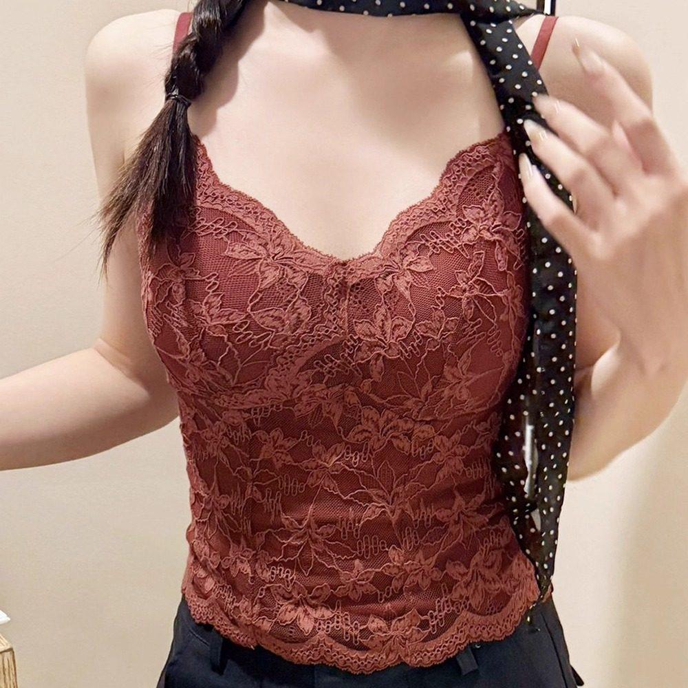 2026 French Lace V-Neck Camisole with Chest Pads - Slimming Beautiful Back Tank Top
