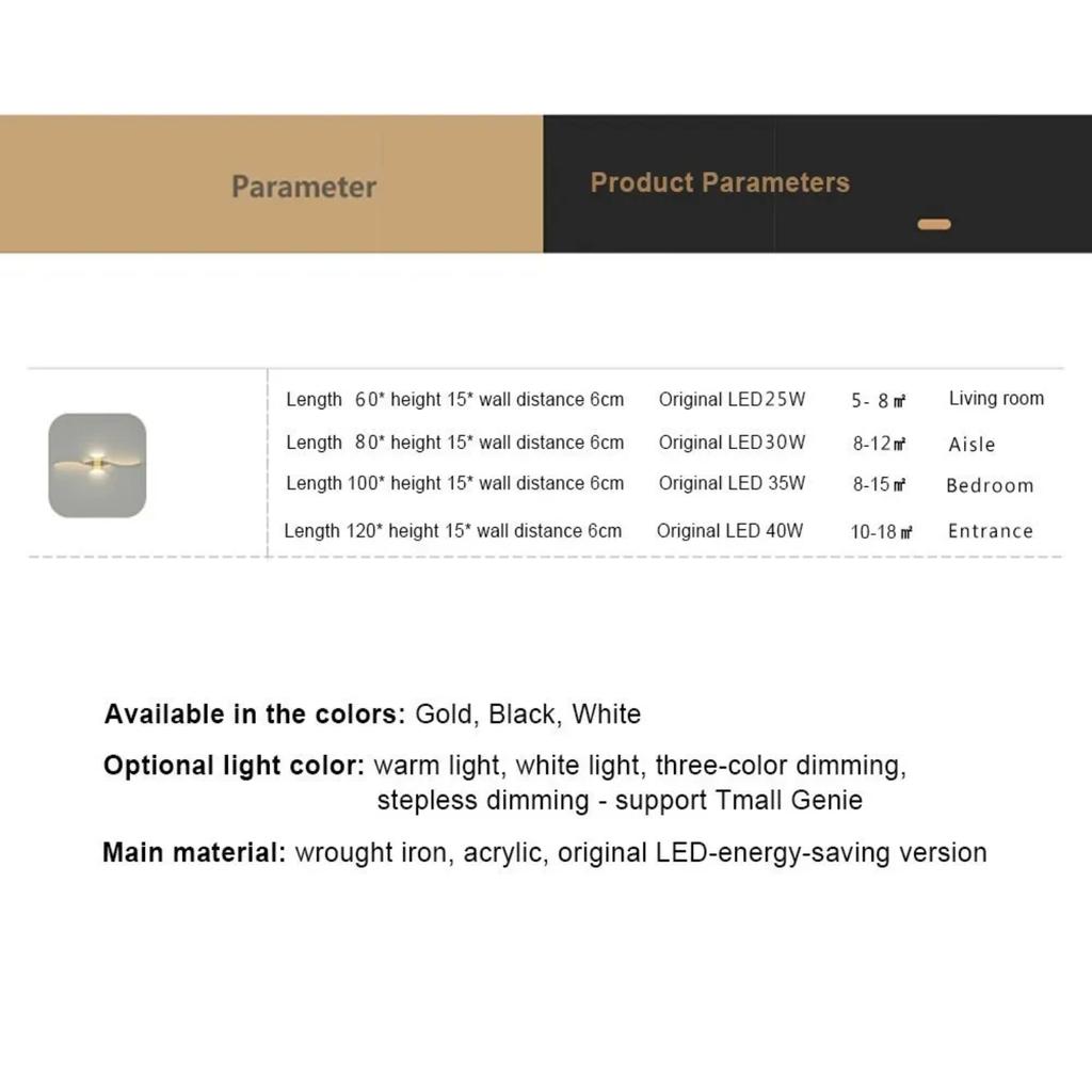 New Warm and Modern Black and Gold Aluminium LED Strip Wall Sconce Lamp with Soft and Inviting Warm White Light, Perfect for Bed