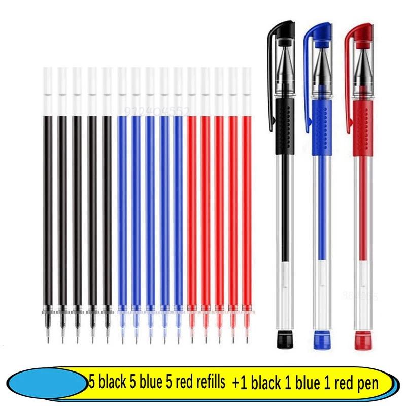 6-25Pc 05mm Gel Pen Kit Neutral Pen Black/Blue/Red Color Replacable Refill Smooth Writing School Stationery Supplies