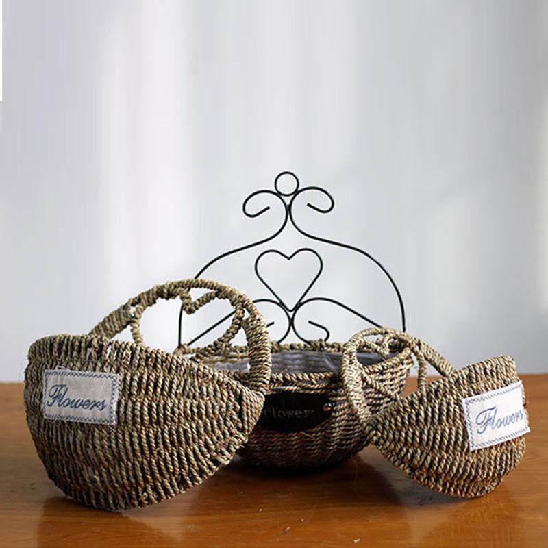 Straw Basket Wall Hanging Flowerpot Wall Art Woven Planter Home Decor