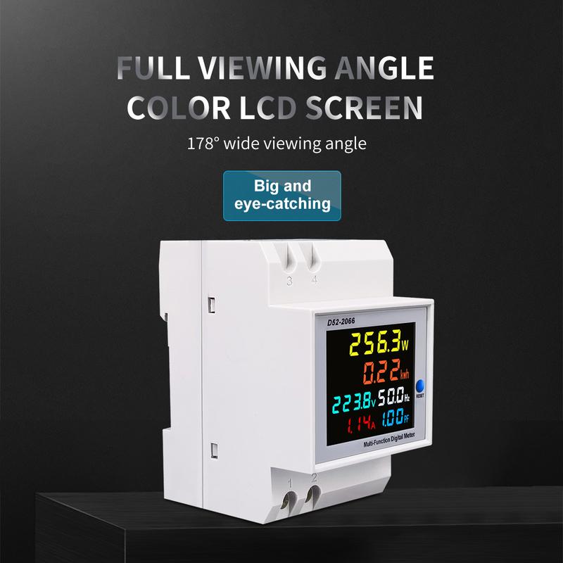 Din Rail AC Monitor 6IN1 110V 220V 380V 100A Voltage Current Power Factor Active KWH Electric Energy Frequency Meter VOLT AMP