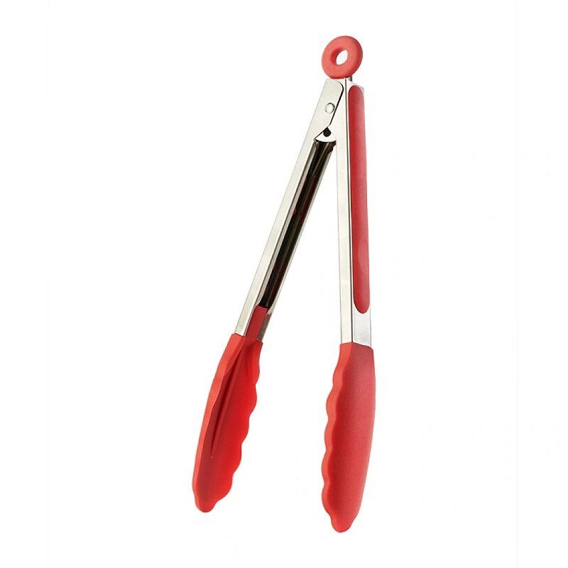 

Red Plastic Handle Plum Blossom Clip Buffet Pancake Barbecue Food Clip Silicone End Brushed Stainless Steel Clip Hanging 9inch /Length 240Mm/About 118g
