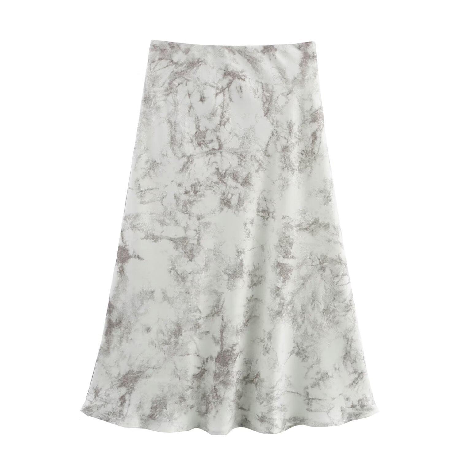 

Весна 2025 Женская европейская и американская атласная миди-юбка с принтом в стиле туши L