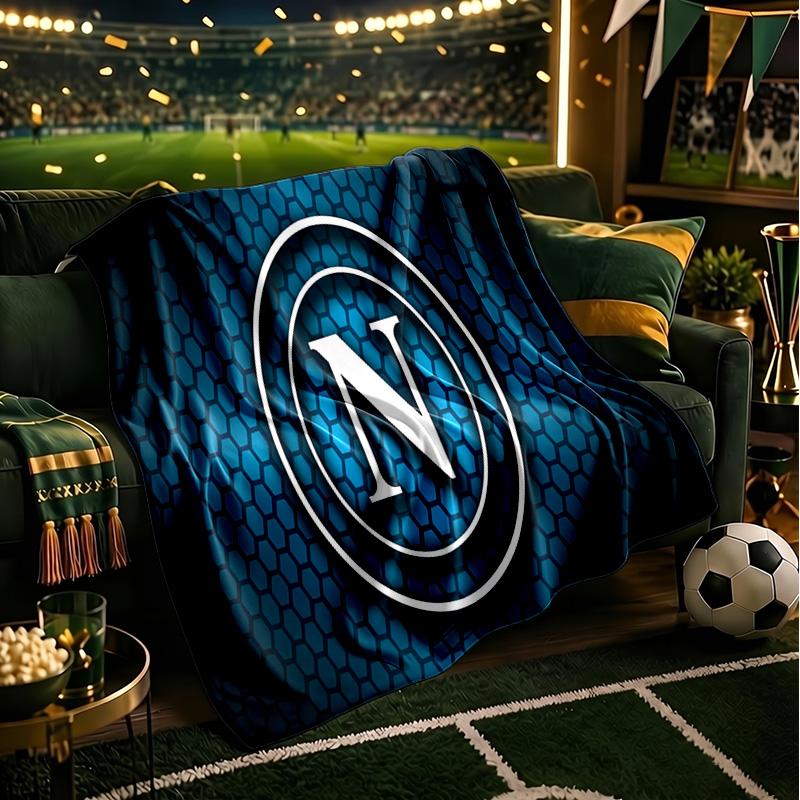 Electric Blue Napoli Logo Throws Blanket Flannel Blankets Plush for Couch Bed Gifts for Men Women Travel picnic blanket Christmas fan gifts