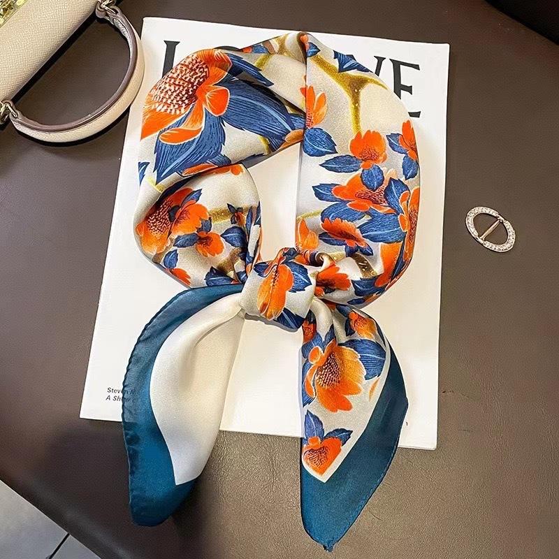 Luxury Satin Print Silk Scarf Square Women Streamer Neck Scarves Wrap Head Kerchief Beach Hair Band For Woman Bandana Summer