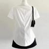 Female Summer Waist-Defining Shirt Pleated Short-Sleeve Unique Slimming Top